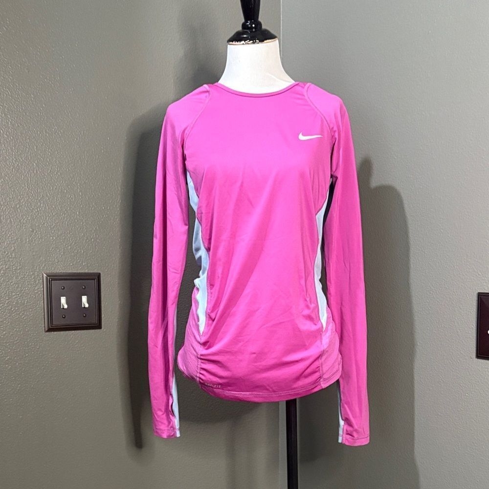 Nike Women's Pink and White Long Sleeve Top